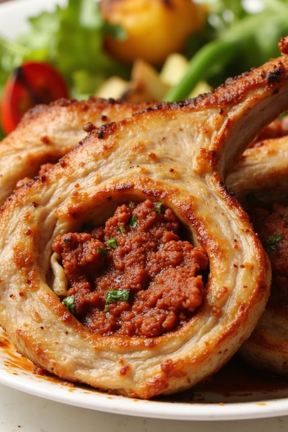 chorizo stuffed juicy pork chops