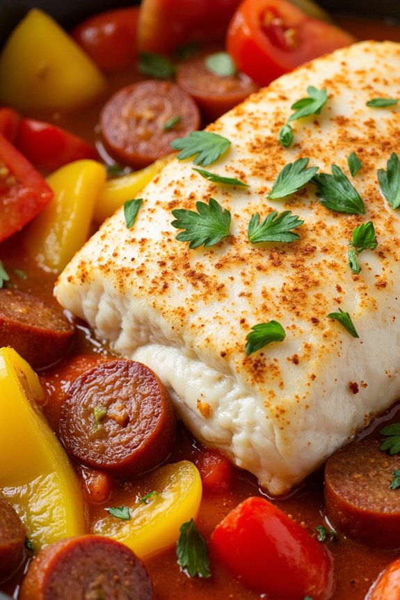 cod chorizo peppers dish