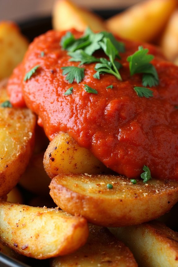 crispy potatoes with spicy sauce