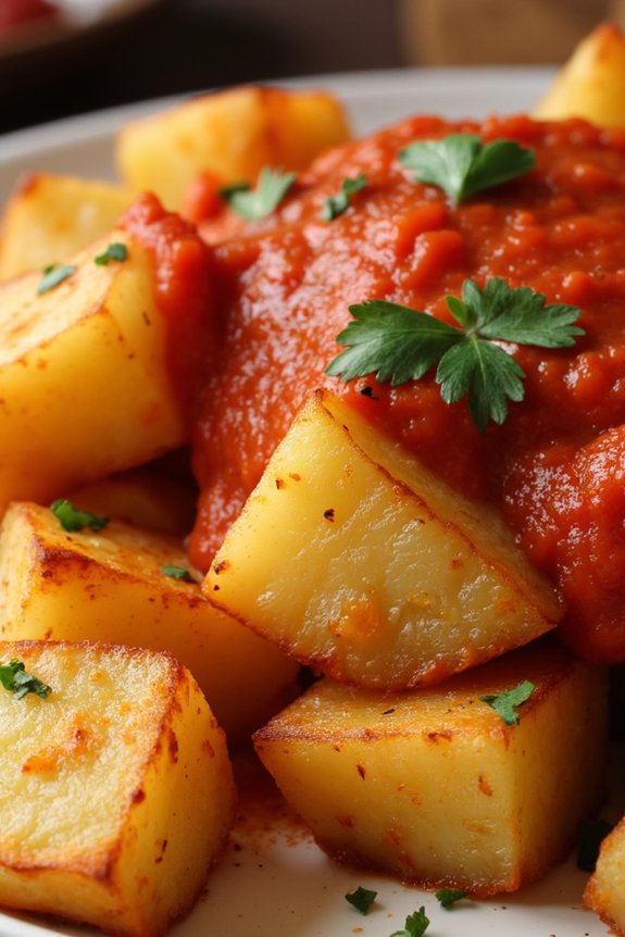 crispy potatoes with spicy sauce