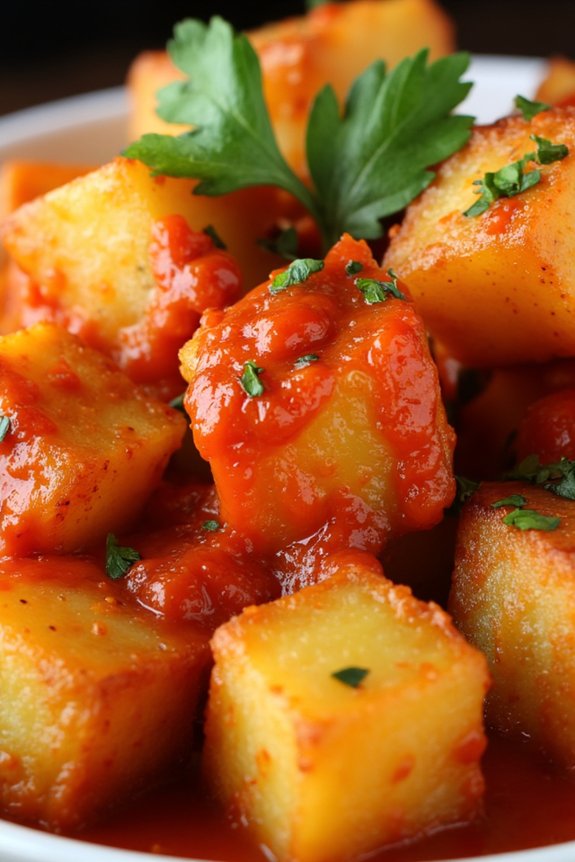 crispy potatoes with spicy sauce
