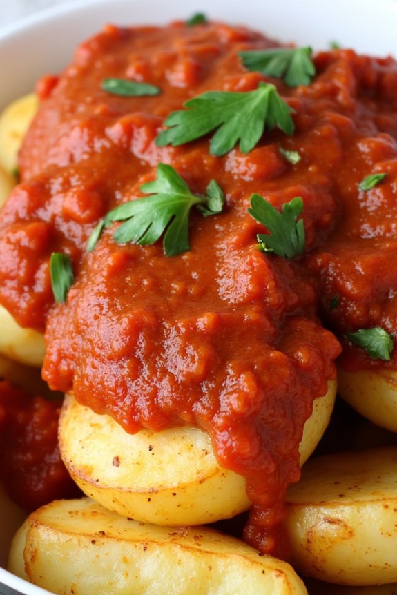 crispy potatoes with spicy sauce