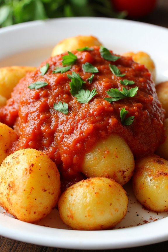 crispy potatoes with spicy sauce