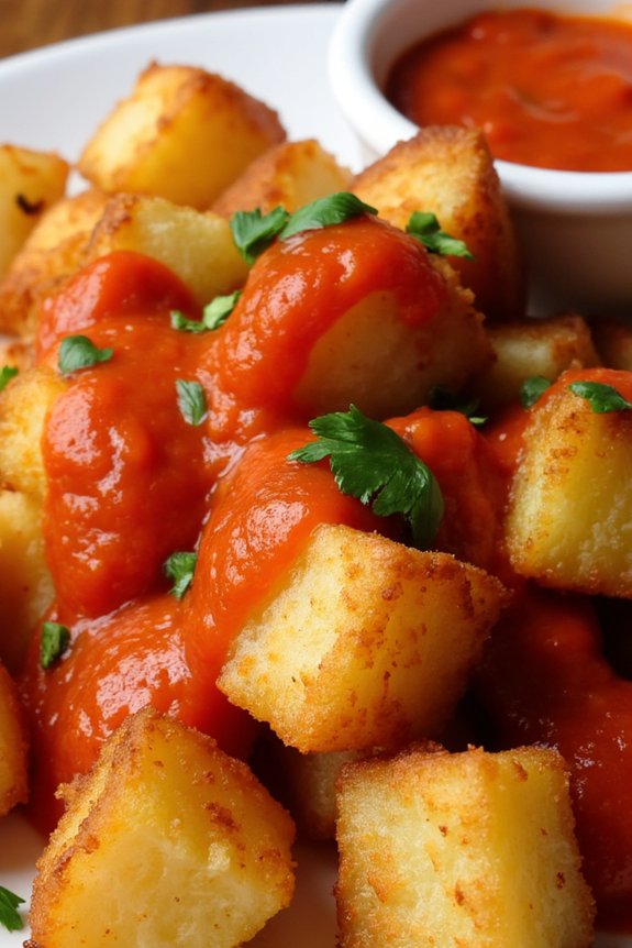 crispy potatoes with spicy sauce