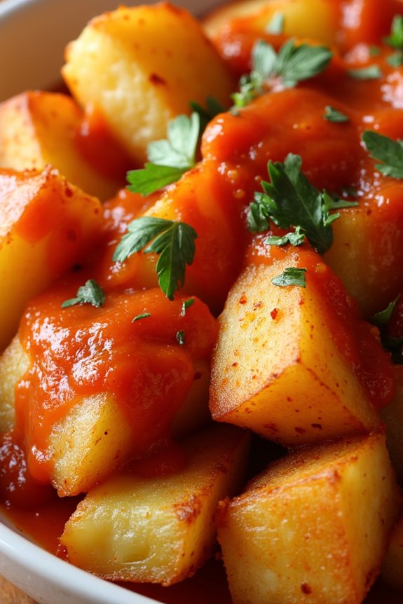 crispy potatoes with spicy sauce