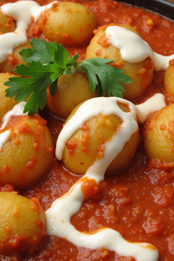 crispy potatoes with spicy sauce