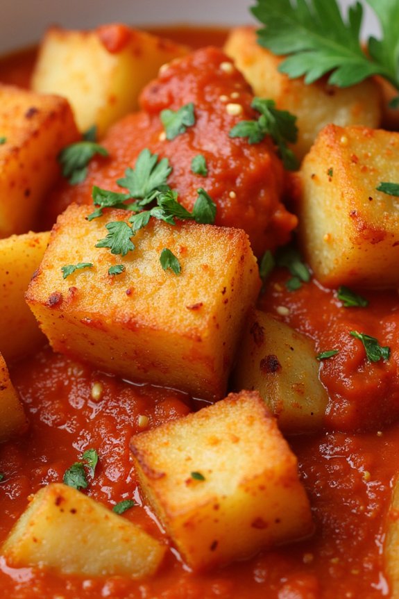 crispy potatoes with zesty sauce