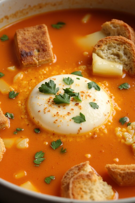 garlic soup with poached eggs