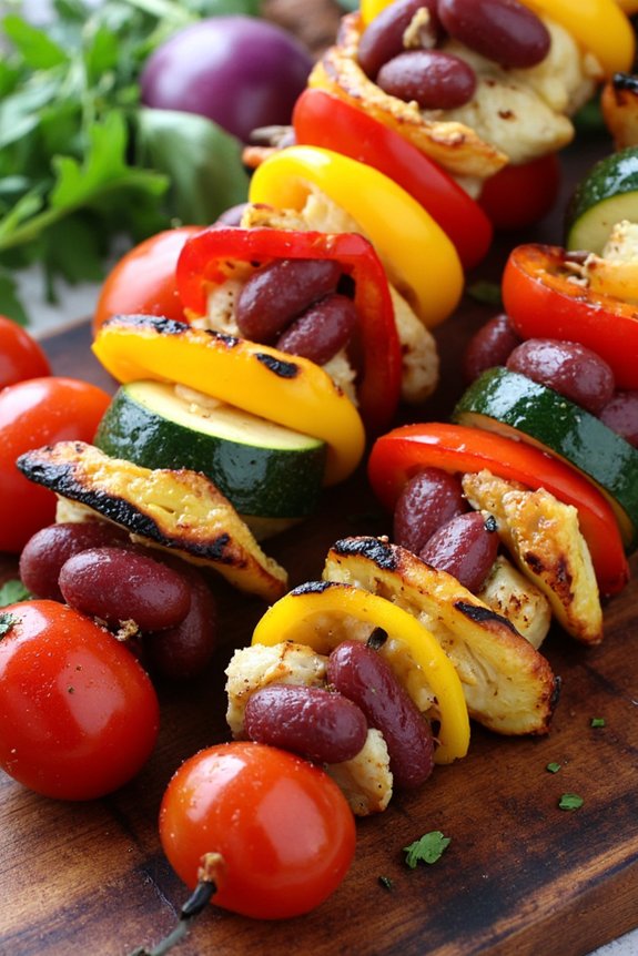 grilled bean and veggie skewers
