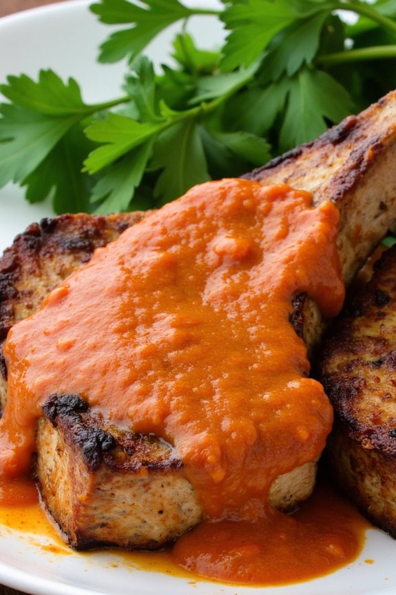 grilled goat chops with romesco