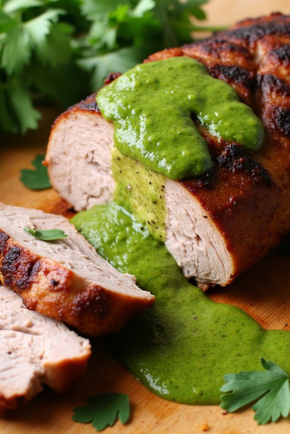 grilled pork with vibrant sauce