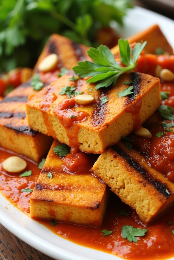 grilled tofu with romesco sauce