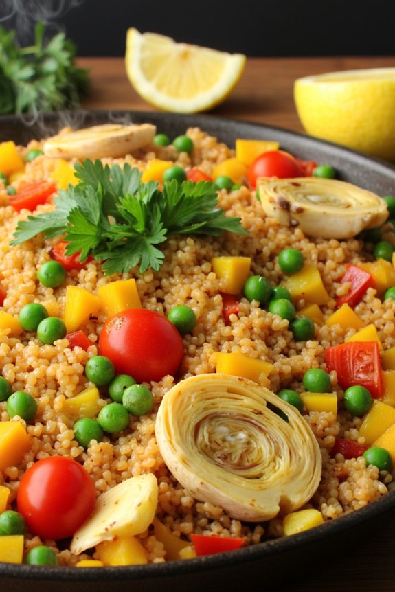 healthy quinoa artichoke paella