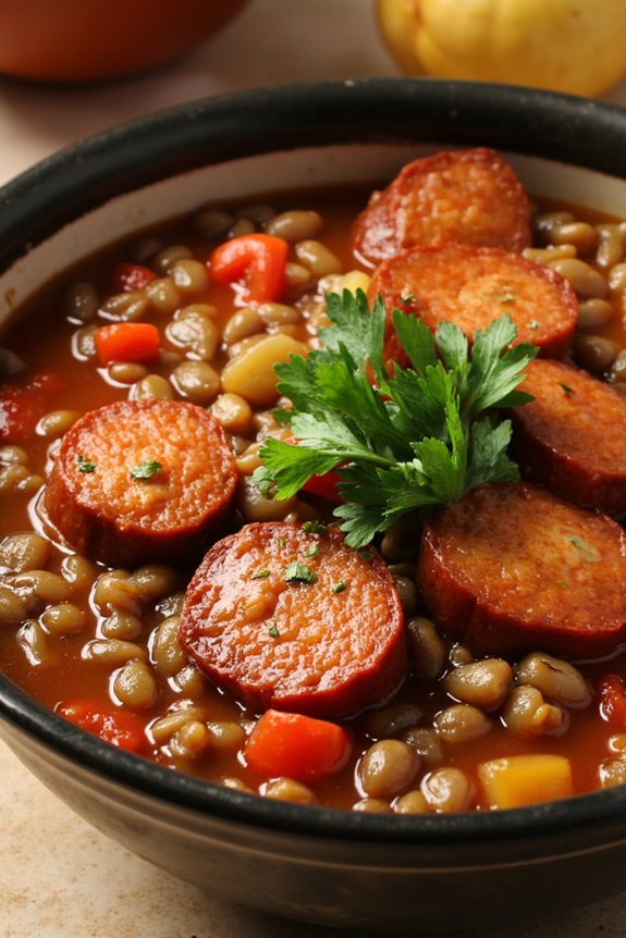 hearty chorizo lentil stew