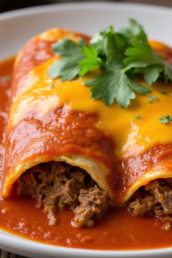 hearty shredded beef enchiladas