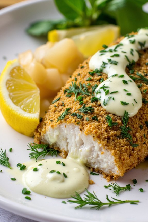 herb crusted hake with aioli