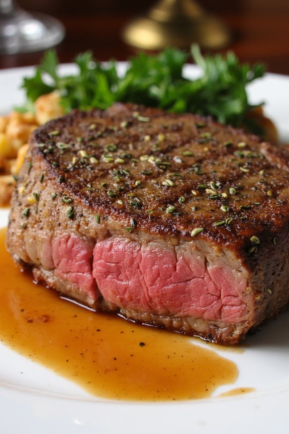 herb crusted steak with sherry