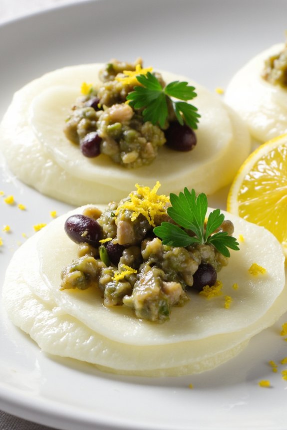 jicama carpaccio with tapenade