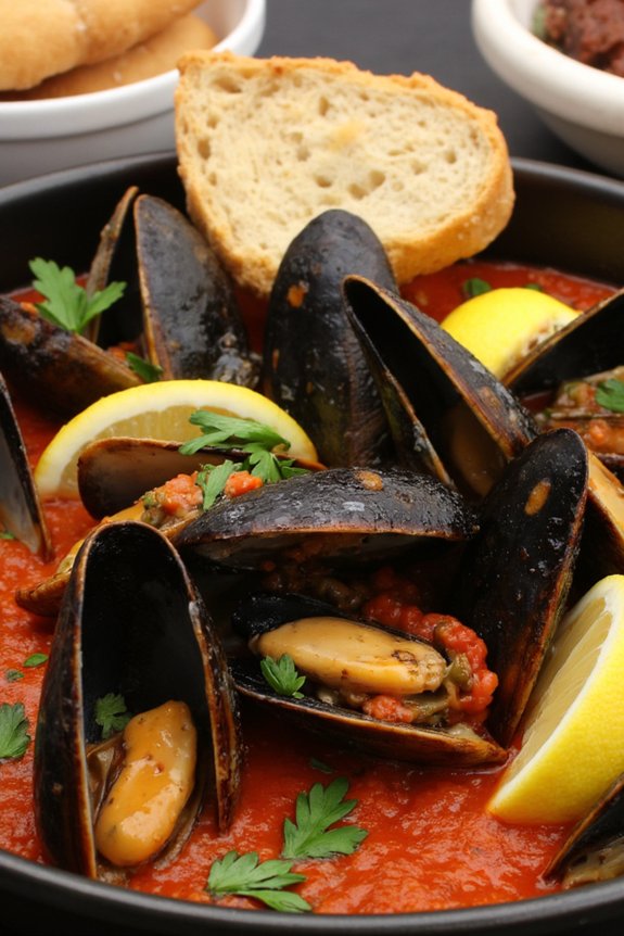 mussels in smoky romesco sauce