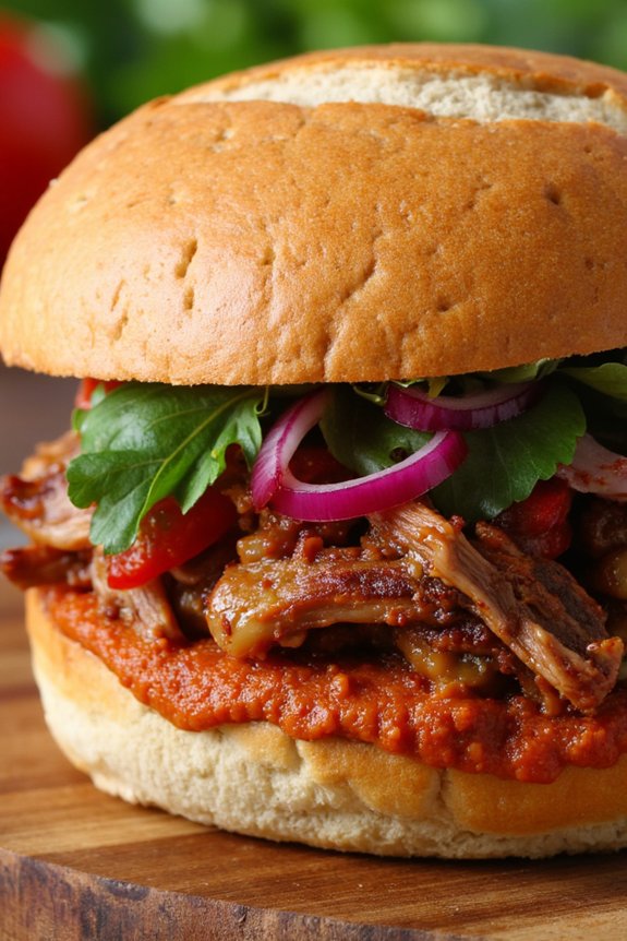 pulled pork romesco sandwich delight