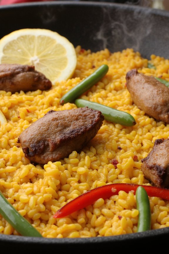 rabbit and hominy paella