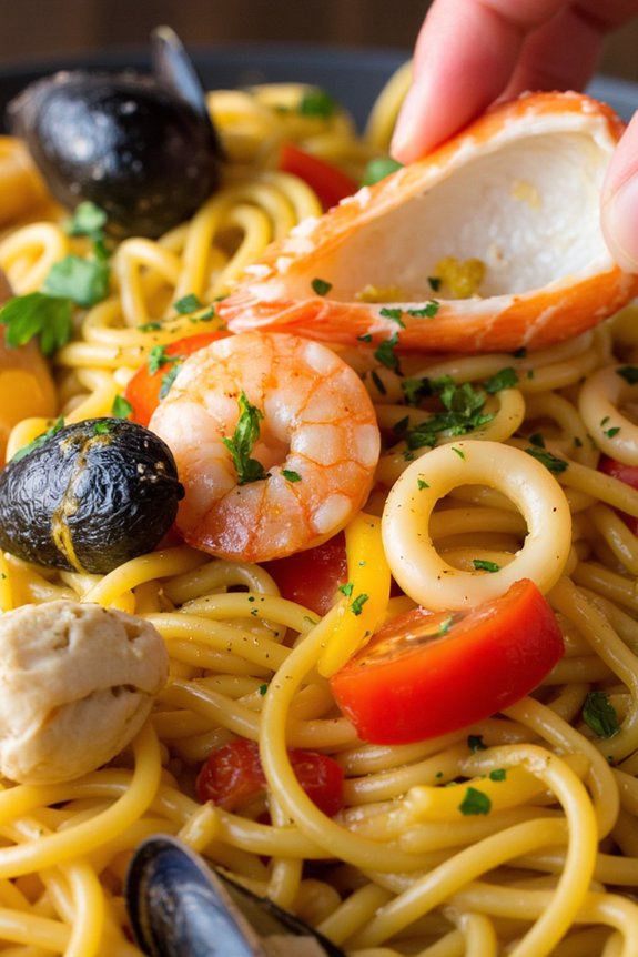 saffron infused seafood spaghetti dish