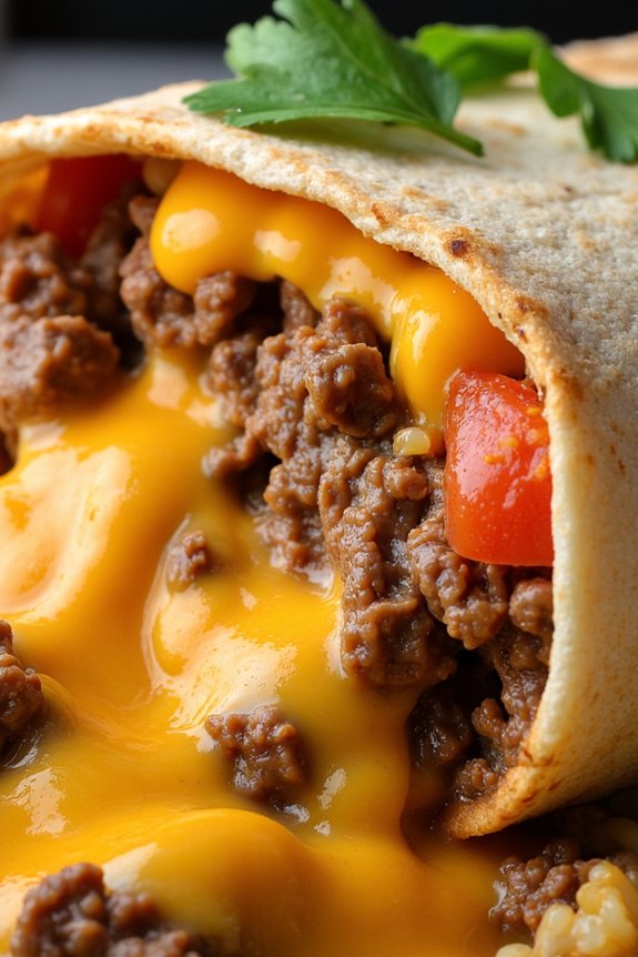 savory beef and rice burritos