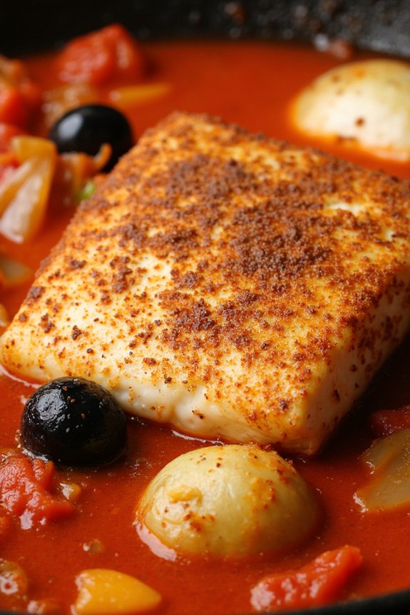 savory cod in rich sauce