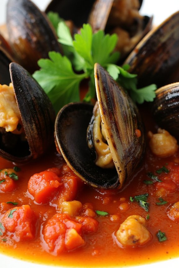 savory mussels in sauce