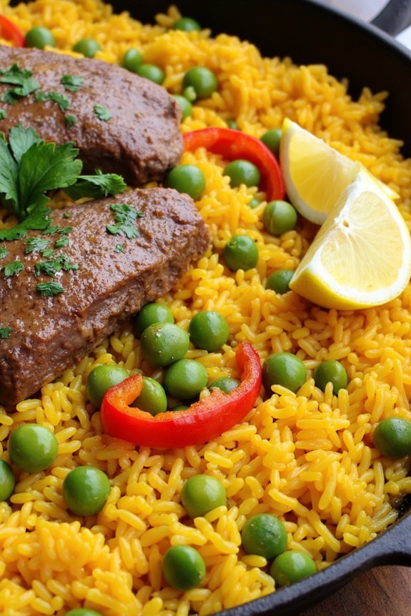 savory spanish beef paella