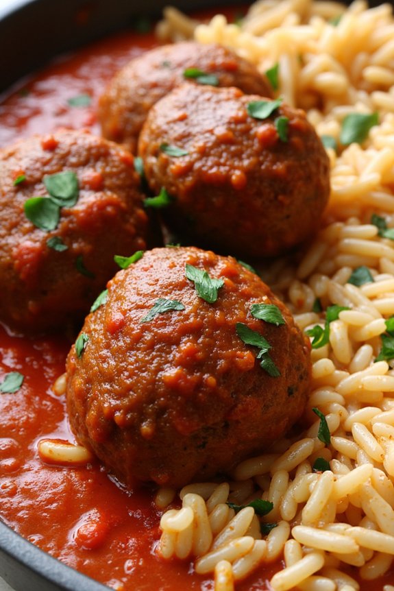 savory spanish meatballs with rice