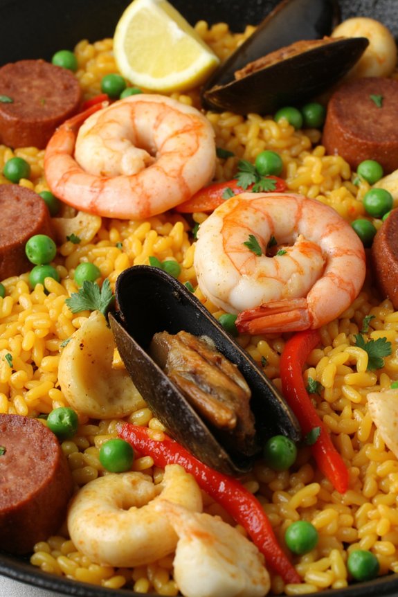 seafood and chorizo paella