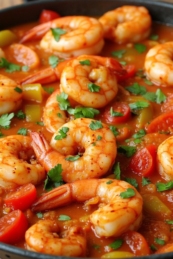 shrimp in flavorful piperade sauce