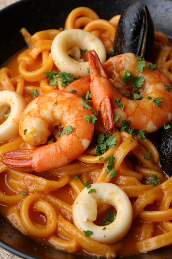 smoky seafood pasta dish