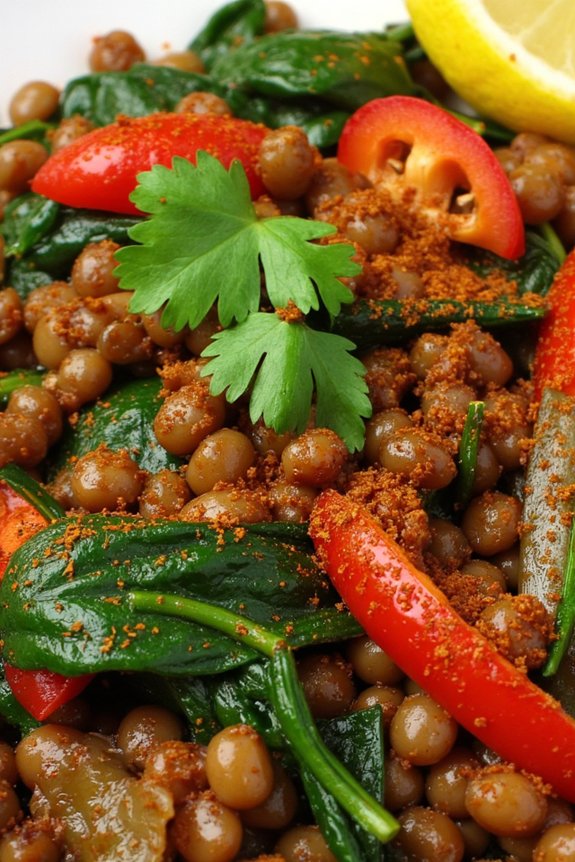 spanish lentil spinach delight