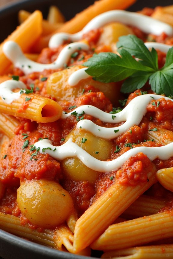 spicy pasta with potatoes