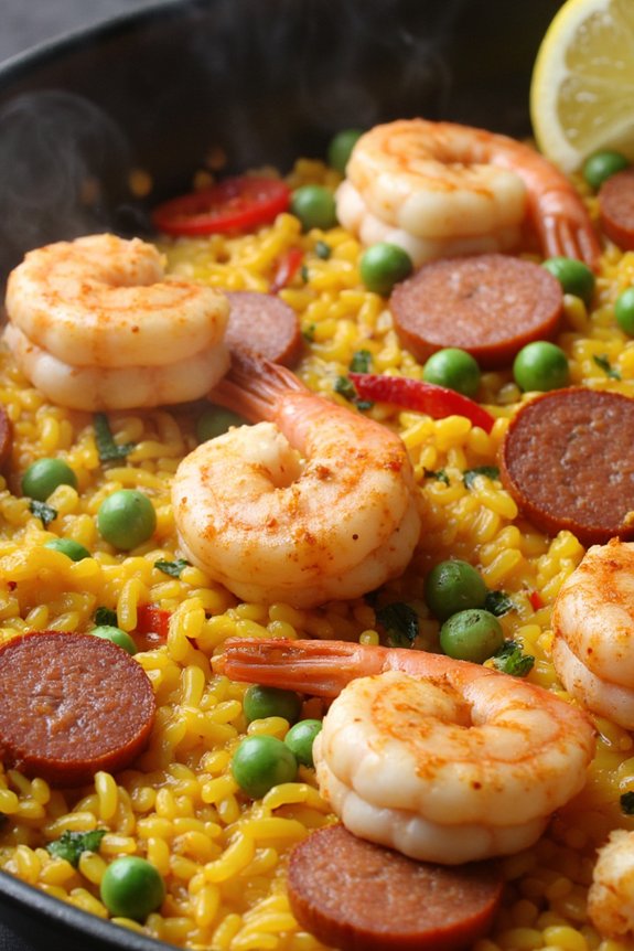 spicy shrimp and chorizo paella