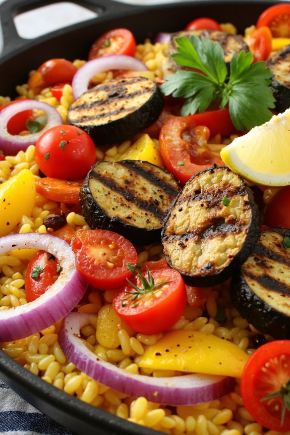vibrant grilled vegetable paella